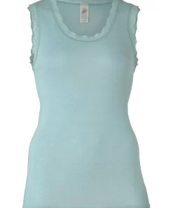 Dames Hemd met Kant Zijde Wol Engel Natur Kleur Lichtblauw Maat 46/48 - Extra Large