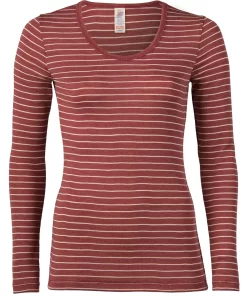 Dames Shirt Gestreept Lange Mouw Zijde Wol Engel Natur Kleur Koper gestreept Maat 38/40 - Medium