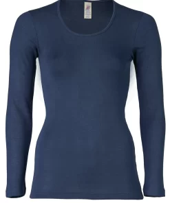 Dames Shirt Lange Mouw Zijde Wol Engel Natur Kleur Navy blauw Maat 34/36 - Small