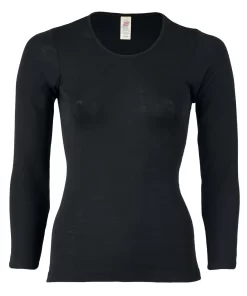 Dames Shirt Lange Mouw Zijde Wol Engel Natur Kleur Zwart Maat 34/36 - Small