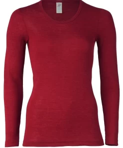 Dames Shirt Lange Mouw Zijde Wol Engel Natur Kleur Bordeauxrood Maat 34/36 - Small
