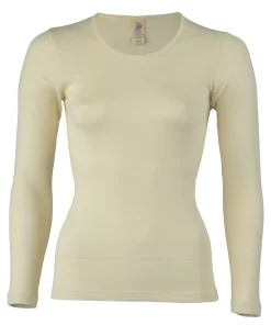 Dames Shirt Lange Mouw Zijde Wol Engel Natur Kleur Gebroken wit Maat 34/36 - Small