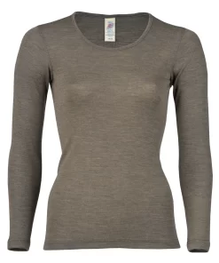 Dames Shirt Lange Mouw Zijde Wol Engel Natur Kleur Walnut Maat 42/44 - Large