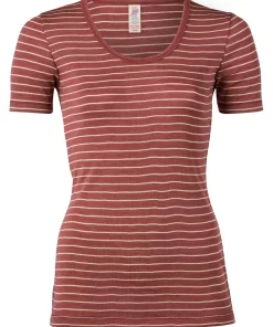 Dames T-Shirt Gestreept Zijde Wol Engel Natur Kleur Koper gestreept Maat 46/48 - Extra Large