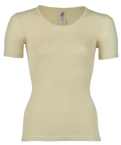 Dames T-Shirt Zijde Wol Engel Natur Kleur Gebroken wit Maat 34/36 - Small