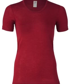 Dames T-Shirt Zijde Wol Engel Natur Kleur Bordeauxrood Maat 34/36 - Small