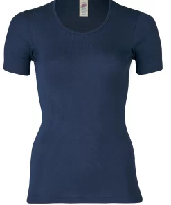 Dames T-Shirt Zijde Wol Engel Natur Kleur Navy blauw Maat 34/36 - Small