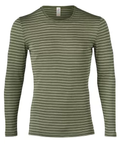 Heren Shirt Gestreept Lange Mouw Zijde Wol Engel Natur Kleur Olijf gestreept Maat 50/52 - Large
