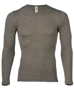 Heren Shirt Lange Mouw Zijde Wol Engel Natur Kleur Walnut Maat 46/48 - Medium