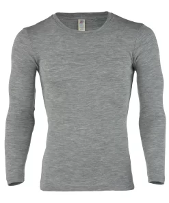 Heren Shirt Lange Mouw Zijde Wol Engel Natur Kleur Grijs Maat 44 - Small