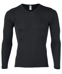 Heren Shirt Lange Mouw Zijde Wol Engel Natur Kleur Zwart Maat 54/56 - Extra Large