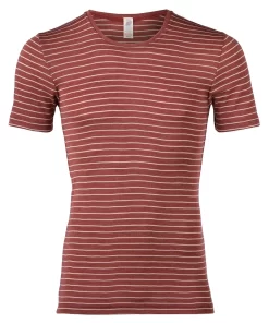 Heren T-Shirt Gestreept Zijde Wol Engel Natur Kleur Koper gestreept Maat 46/48 - Medium