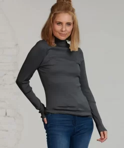 Rib Coltrui Zijde Lange Mouw Kokon Zwo Kleur Zwart Maat Small