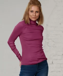 Rib Coltrui Zijde Lange Mouw Kokon Zwo Kleur Bordeauxrood Maat Large