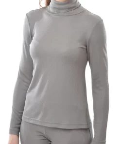Zijden Dames Rib Colshirt Lange Mouw Alkena Kleur Antraciet Maat Small