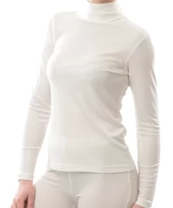 Zijden Dames Rib Colshirt Lange Mouw Alkena Kleur Gebroken wit Maat Small