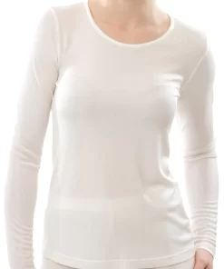 Zijden Dames Rib Shirt Lange Mouw Alkena Kleur Gebroken wit Maat Extra Large