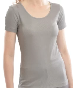 Zijden Dames Rib T-Shirt met Ronde Hals Alkena Kleur Antraciet Maat Medium