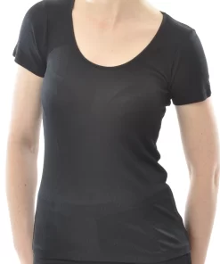 Zijden Dames Rib T-Shirt met Ronde Hals Alkena Kleur Zwart Maat Medium