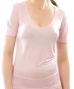Zijden Dames T-Shirt met V-Hals Alkena Kleur Zacht rose Maat Large